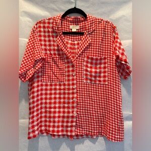 Maeve Red and White Checkered Short Sleeve Shirt